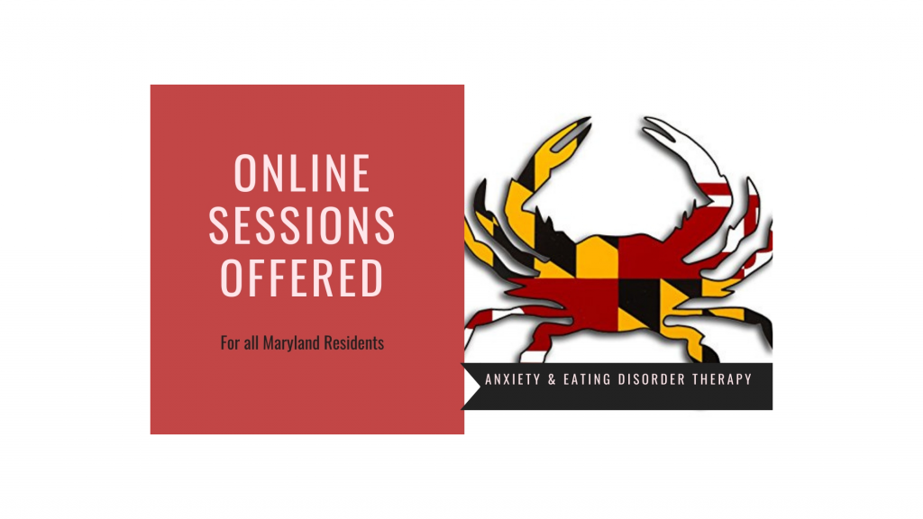 Online therapy in Maryland, featuring the Maryland crab with red, black and yellow colors.